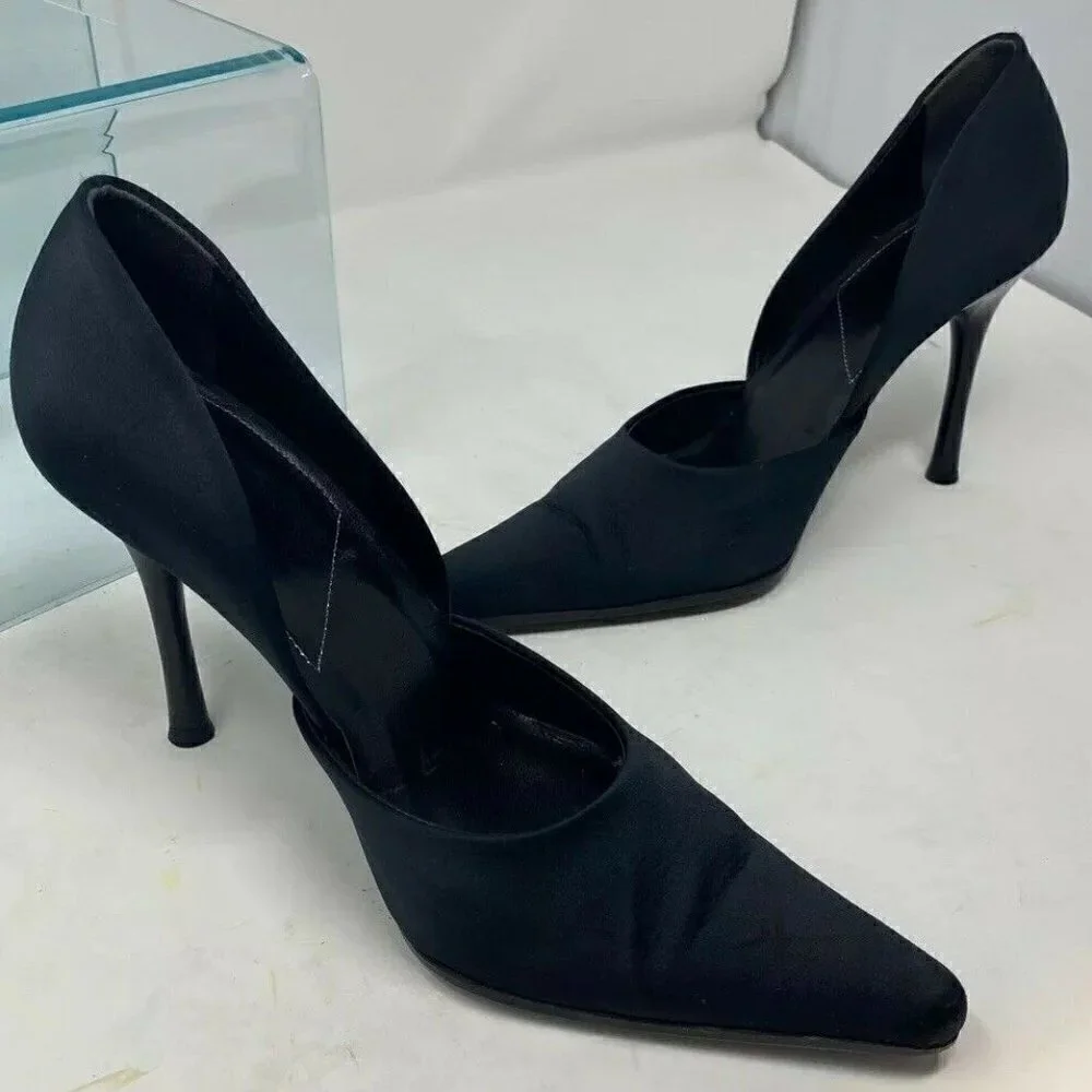 Aldo Sz 39 Black Satin D'orsay Pumps Heels